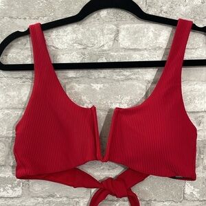 Tezenis Red Ribbed Vneck Bikini Top